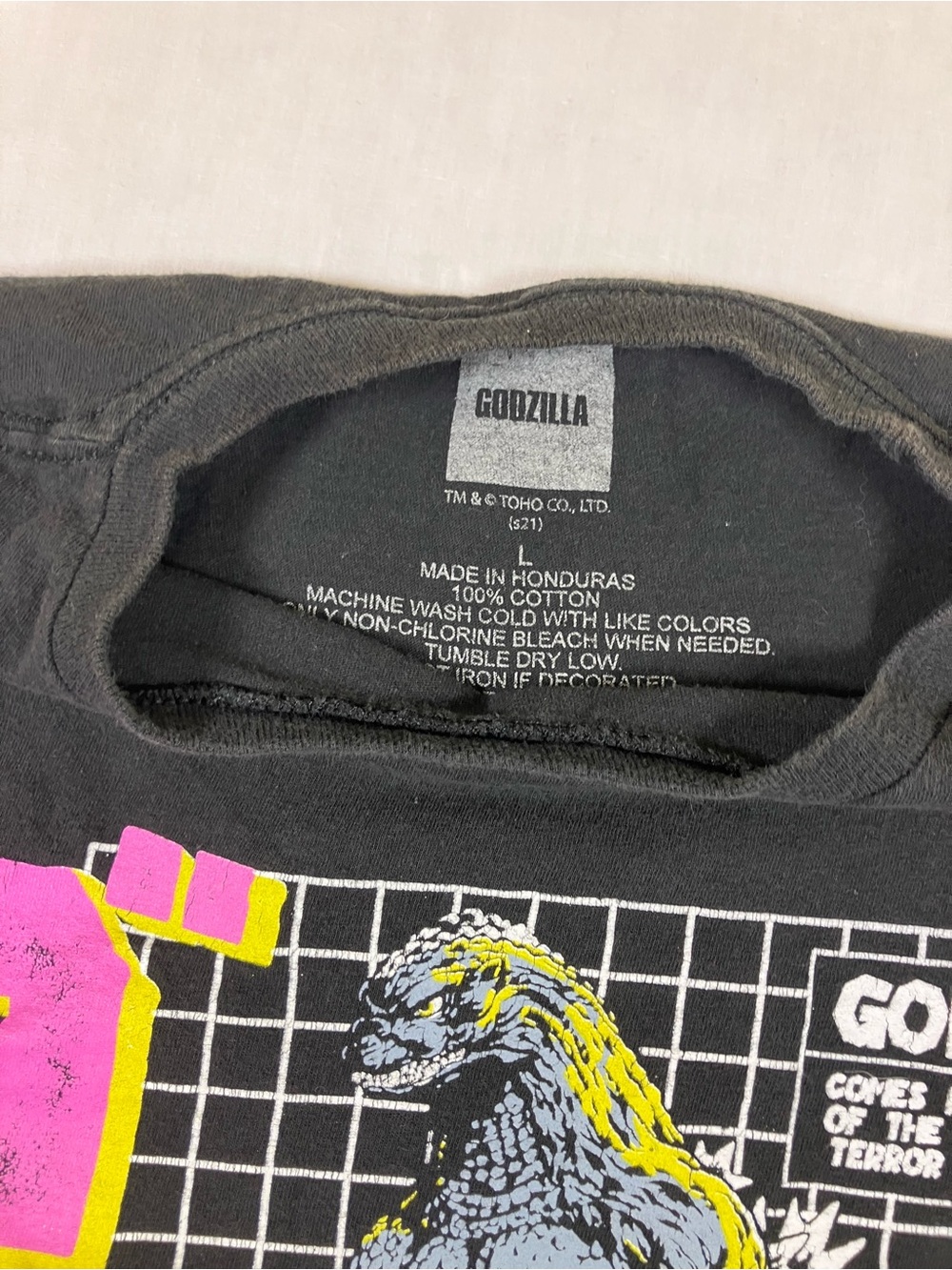 Godzilla Neon Graphic Short Sleeve T-Shirt - Black - Picture 3 of 3